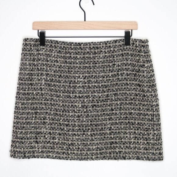 J.Crew Womens Wool Mini Skirt Size 10 Gray Black Gold Metallic Woven Holiday - Picture 1 of 7